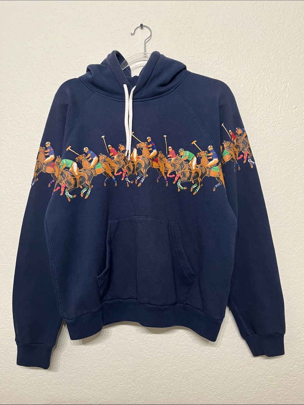 Polo by Ralph Lauren Vintage Women’s XL Navy Blue Hoodie with Horse Graphic logo